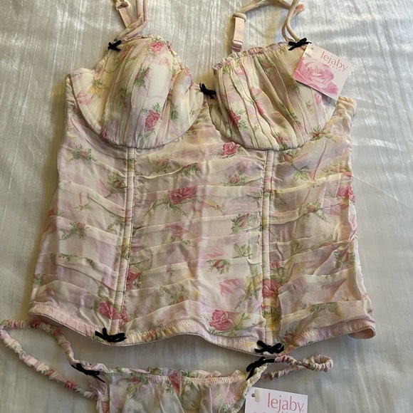 Garden Roses Floral Chiffon Bustier & Coordinating Thong